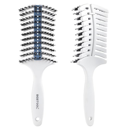 BESTOOL Curl Defining Brush, Curved and Vented No-Pain Detangler Brush for Curly Hair Boar Bristle Hair Brush for Wet or Dry All Hair Types Smoothing Massaging Less Breakage & Frizz