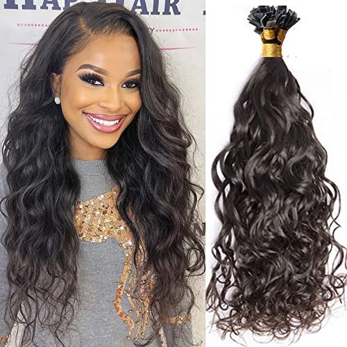 Flat Tip In Hair Extensions Natural Wave Brazilian Remy Fusion Keratin Hair 100 Strands Per Pack 1g/Strand For Women (20inch 100 Strand, Natural Color)