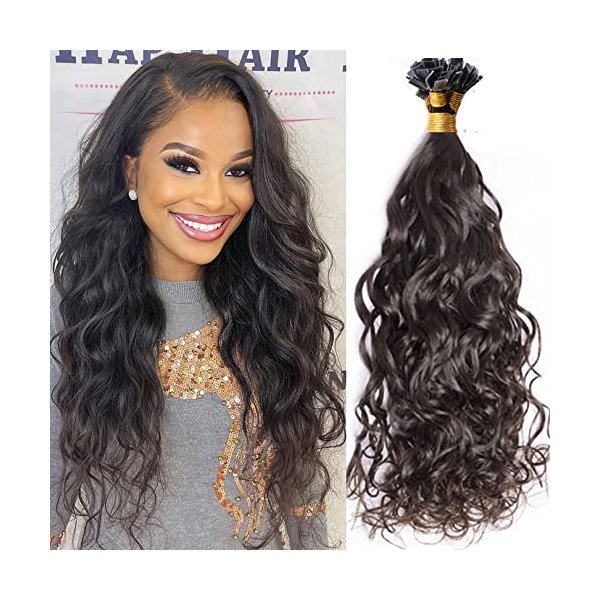 Flat Tip In Hair Extensions Natural Wave Brazilian Remy Fusion Keratin Hair 100 Strands Per Pack 1g/Strand For Women (20inch 100 Strand, Natural Color)