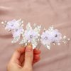 Gorais White Flower Bride Wedding Hair Comb Silver Leaf Bridal Hair Pieces Crystal Side Combs Hair Accessories for Women and Girls