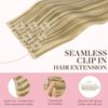 GOO GOO Clip in Hair Extensions Real Human Hair, 16inch 110g 7Pcs, 16/22 Light Blonde Highlighted Golden Blonde, Remy Human Hair Extensions Clip ins for Women, Natural Human Hair