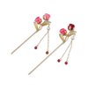 4Pcs Chinese Style Hanfu Cheongsam Tassel Pendant Brooch and Alloy Rose Hairpin Set,Metal Pearl Flower Hair Sticks Delicate Dress Ornament Jewelry Gifts for Women Girls