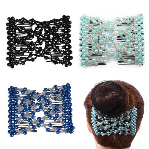 Ruihfas Pack of 3 Awesome Easy Stretching Combs, Hand-beaded Double Combs Hair Clips for Women Girls