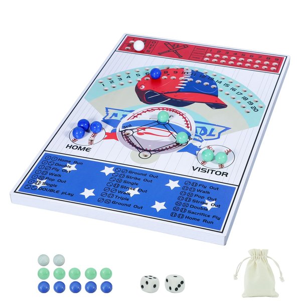 Jyquorp Baseball Dice Board Game Thick Solid Wood Dice and Marble Board Game Fun Color Pattern Double Battle Table Game for Family Party Holiday Gatherings…