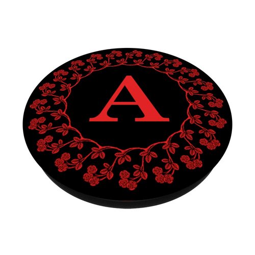 Cell Phone Pop Up Holder,Cute Red Rose Floral Letter A Black PopSockets PopGrip: Swappable Grip for Phones & Tablets
