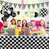 BeYumi 127Pack Race Car Checkered Party Supplies Decoration Kit, Including Banner Pennant Balloons Tablecloth Tableware Goodies Gift Bags, Black and White Party Decorations Pack, Serves 20 Guests