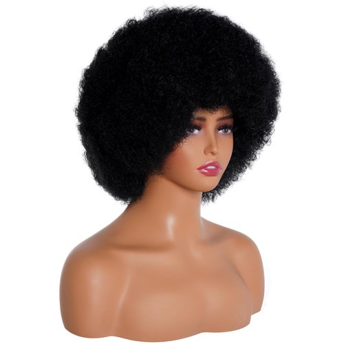 Rbenxia 14 Inch Short Afro Wig for Black Women 70s Afro Kinky Curly Wig Synthetic Costume Wigs Anime Fashion Halloween Cosplay Daily Party (Black)