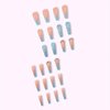 MISUD Long Coffin Press on Nails Ballerina Fake Nails Glossy Glue on Nails Blue French Tip Acrylic Nails Bling Glitter Artificial Nails 3D Rhinestone Stick on False Nails with Gradient Design 24 pcs