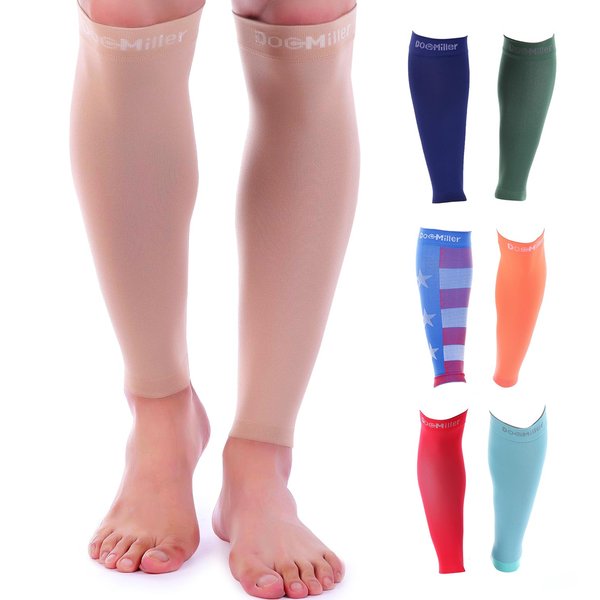 Doc Miller Premium Calf Compression Sleeve 1 Pair 20-30mmHg Strong Calf Support Multiple Colors Graduated Pressure for Sports Running Muscle Recovery Shin Splints Varicose Veins (Skin/Nude, Small)
