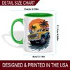 Yellow Off-Road Truck Design Ceramic Mug, 11oz Coffee Cup for Car Enthusiasts, Sunset Beach and Palm Tree Theme, Unique Summer Adventure Gift, Reusable Eco-Friendly Mug for Hot Beverages, Tea, Milk