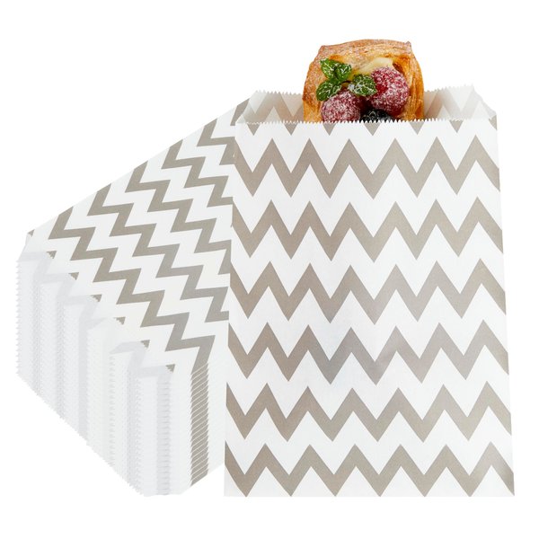 Restaurantware 7 x 5 Inch Cookie Bags 100 Biodegradable Paper Treat Bags - Use As Party Favors Or Candy Bags Food Safe Gray With Zig Zags Paper Food Bags For Baked Goods For Buffets Or Parties