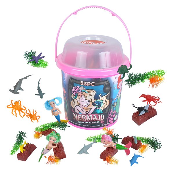 Wild Republic Mermaid Figurines, Toy Bucket, Mermaid Doll, Aquatic Animals, Gifts for Girls, Bath Toys, 33-Pieces