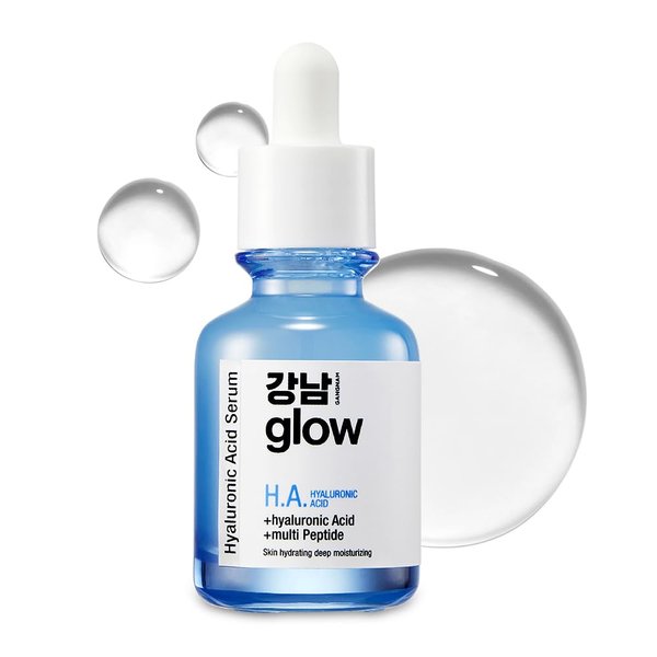 GANGNAM glow Hyaluronic Acid Serum - Korean Skin Care I Hydrating Serum for Face with Hyaluronic Acid & Vitamin B5 & Vegan Collagen I Face Moisturizer for Plumping and Fine Lines 1.01 fl oz