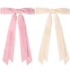 2PCS Velvet Hair Bows Ribbon Hair Clips, Fall Alligator Hair Pins, Ponytail Holder Accessories Sides Metal Hair Bow Barrettes Hair Accessories for Women Girls Kids (Beige+Pink)
