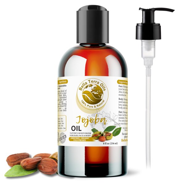 Bella Terra Oils - Organic Jojoba Oil 8oz - Embrace Organic Jojoba's Hydrating Potential, Rich in Essential Nutrients & Antioxidants, Perfect for Nail Oil Enthusiasts