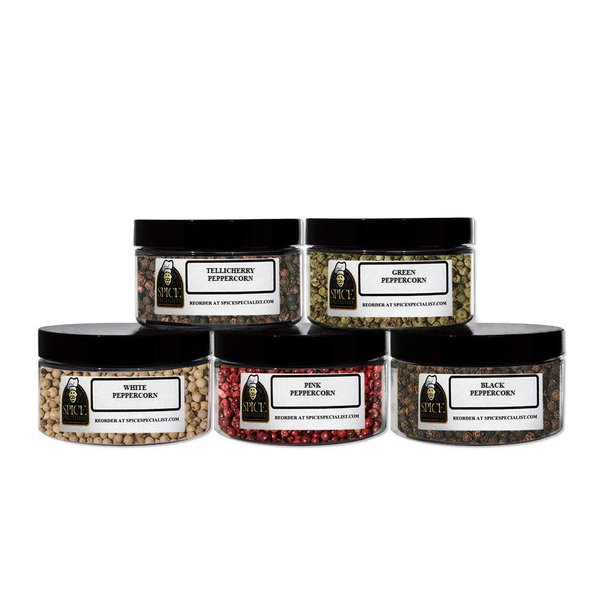 Peppercorn Spice Gift Set - Contains: 5 plastic jars (weight of product varies for each peppercorn) - KOSHER