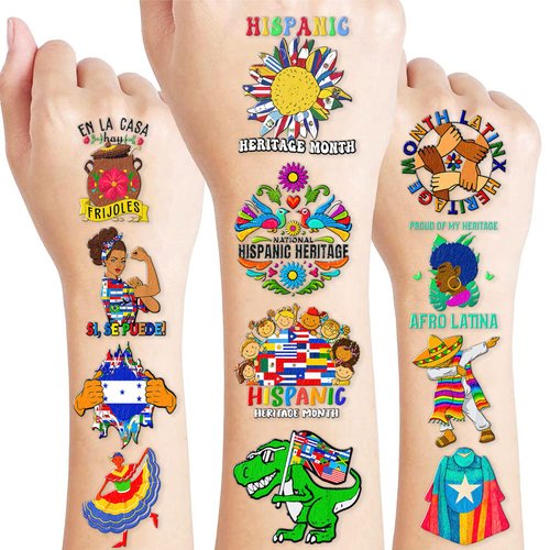 Hispanic Heritage Month Stickers Temporary Tattoos Birthday Party Decorations Supplies Favors Decor 87 PCS Latino American Spanish Tattoo Gifts For Kids Girls Boys Classroom Rewards Prizes Carnival