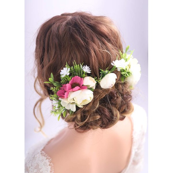 Kercisbeauty 3pcs Handmade Floral Hair Piece for Wedding Brides Bridesmaid Garden Themed Wedding Party Jewelry Rose Hair Pins Hair Accessories