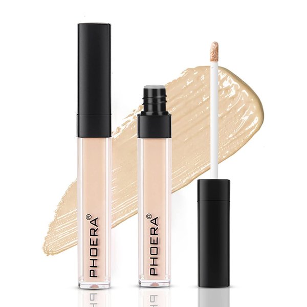 PHOERA Liquid Concealer,Full Coverage Concealer,Multi-Use Makeup Concealer for Acne,Dark Circles,Tattoo,Freckles,High Adherence Hydrating Face Concealer for Women Mens(101# LIGHT)