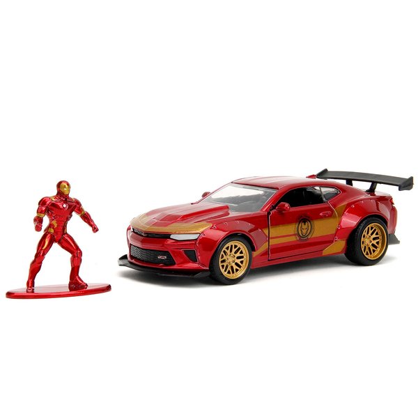 2016 Chevy Camaro Red Metallic and Gold and Iron Man Diecast Figure Hollywood Rides Series 1/32 Diecast Model Car by Jada JA30309