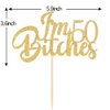 Gold Glitter I'm 50 Bitches Cake Topper Happy 50th Birthday Cake Topper - Fifty & Fabulous Cheers to 50 Years Funny Birthday Theme Party Decorations