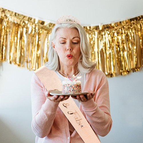 CIEHER 65th Birthday Crown + 65 & Fabulous Birthday Sash + Pearl Pin Set, 65th Birthday Gifts for Women Friends 65th Birthday Decorations Women Happy 65th Birthday Party Supplies