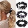 Fashey Pearl Hair Ties Beaded Hair Scrunchies Elastic Ponytail Holder 3 Pcs Pearls Hair Bands Hair Accessories for Women (black,blue)