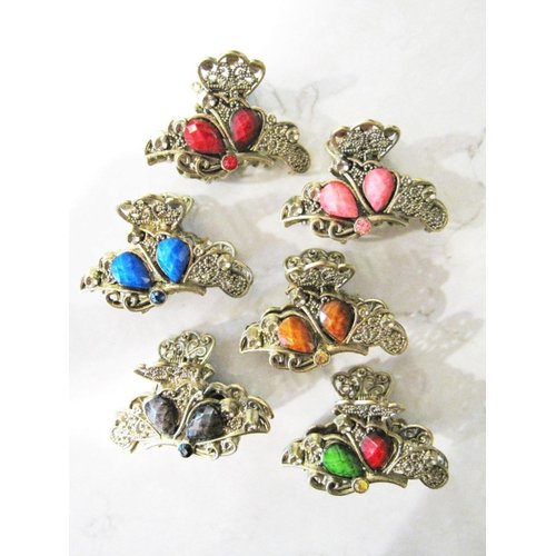 Generic Jeweled antique bronze hair claw clip (Primary color: Blue), 1 Count (Pack of 1)