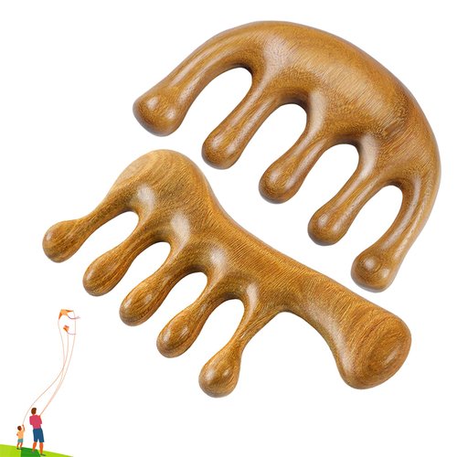 Wooden Massage Comb Scalp Massager Loc Comb - 2 Pack Sandalwood Wide Tooth Comb Scalp Hair Comb - Wood Manual Gua Sha Massage Tools for Facial Head Neck Back Hands Legs - Birthday Gift for Women Men