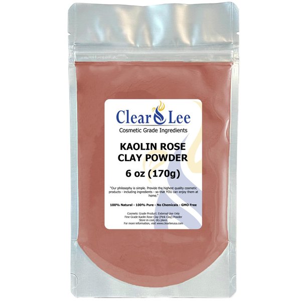 ClearLee Kaolin Rose Pink Clay Cosmetic Grade Powder - 100% Pure Natural Powder - Great For Skin Detox, Rejuvenation, and More - Heal Damaged Skin - DIY Clay Face Mask (6 oz)