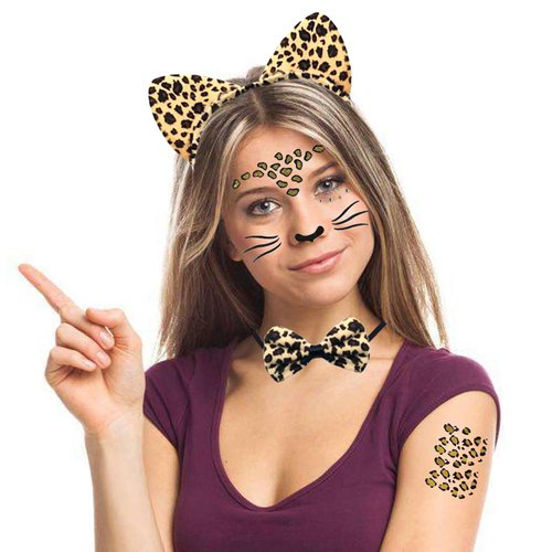 CBLUO 6 Pcs Halloween Temporary Stickers Leopard Cat Face Gems Jewels Women Rhinestone Masquerade Face Tattoos Crystal Makeup Sticker Glitter Holiday Festival Dress Up Cosplay Birthday Party Supplies