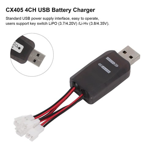 SUNGOOYUE CX405 4CH USB Battery Charger, Plastic Micro Mini USB Battery Charger for 1S 3.7V Lipo LiHV 3.8V Battery for RC Helicopter