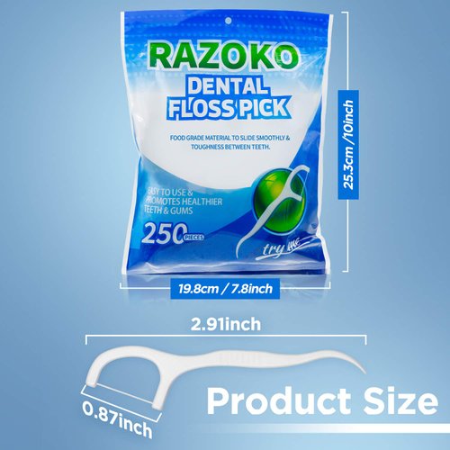 RAZOKO Dental Floss Picks High Pull Toothpicks Sticks,Professional Clean Floss Picks,Unflavored Disposable Flossers Refill Pack 500 pcs