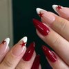 ANDGING Almond Press on Nails Medium Length Red White Fake Nails with Glue Fantasy Acrylic Stars Glue on Nails with Designs Gel Manicure False Nail for Women Classy Stick ons Nails for Girls Wedding