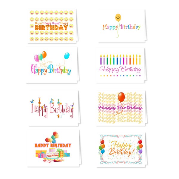 18 Assorted Birthday Cards - Blank Happy Birthday Cards - Boxed Set