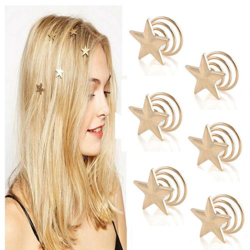 Aysekone 6 Pcs/Pack Delicate Bridesmaid Gift Gold Wedding Hair Pins Clips Bridal Star Hairpin Spiral Hair Claw Stick Headwear Barrettes for Women Girls Hair Accessories
