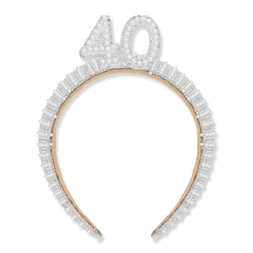 AMCAMI 40th Birthday Headband for Women Birthday Pearl Headband Beaded Headbands Gift Hair Accessory for Women 40th Rhinestone Headband for Women 40th Birthday Decorations