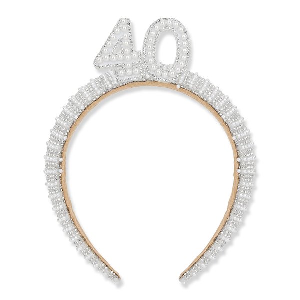 AMCAMI 40th Birthday Headband for Women Birthday Pearl Headband Beaded Headbands Gift Hair Accessory for Women 40th Rhinestone Headband for Women 40th Birthday Decorations