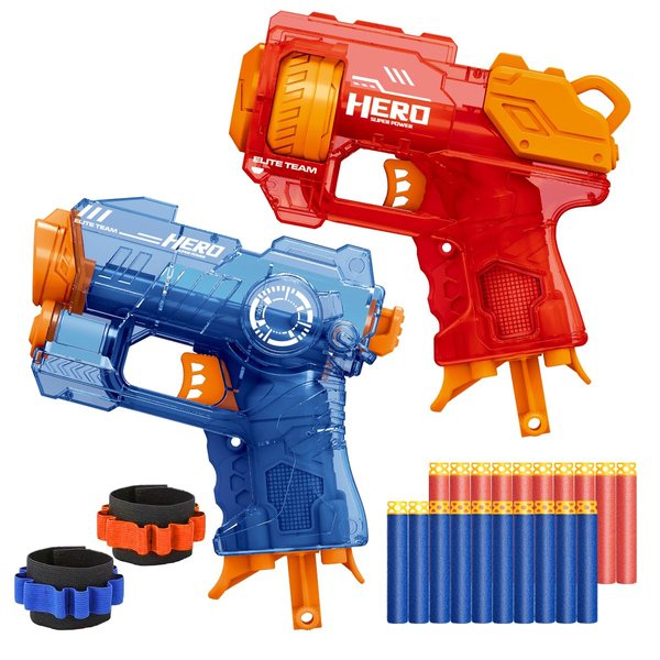 Banvih 2 Pack Mini Blaster Guns for Nerf, Small Toy Pistols for Toddlers Ages 3-5, Kids Ages 5-7 8-12 Year Olds - 20 Refill Foam Darts and 2 Wristbands, for Christmas Stocking Stuffers Birthday Gifts