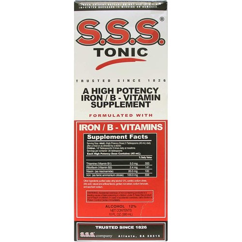 S.S.S. Tonic, Iron and Vitamin B Supplement, High Potency Vitamins, 10 FL Oz, Bottle. 
