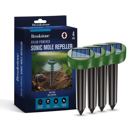 Brookstone Solar-Powered Yard Repeller 4 Pack – Ultrasonic & Vibration Ground Device for Outdoor Protection – 4000 sq. ft. Coverage, Weather-Resistant, Rechargeable, Eco-Friendly