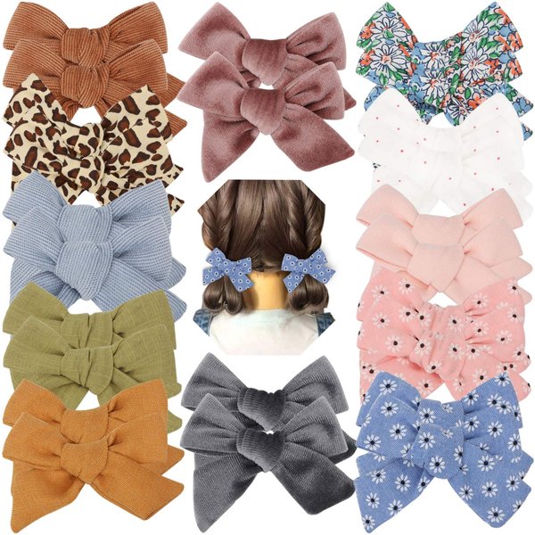 24 PCS Baby Girls Hair Bows Clips 4.5 inch Alligator Clips Tiny Barrettes Accessories for Fine Hair Infants Toddler Kids (One Size, Velvet bows)