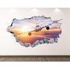 Jet Airplane Wall Decal Art Decor 3D Smashed Jumbo Plane Sticker Poster Kids Room Mural Custom Gift BL194 (30"W x 18"H)
