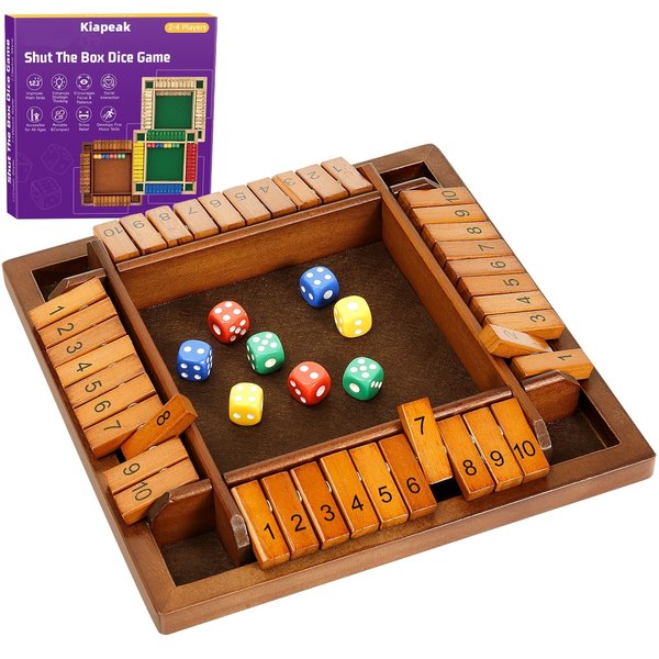 Kiapeak Shut The Box Dice Game, 10 Numbers Traditional Wooden Pub Bar Board Game, Family Classics Tabletop Version Games for Classroom, Party, or Pub