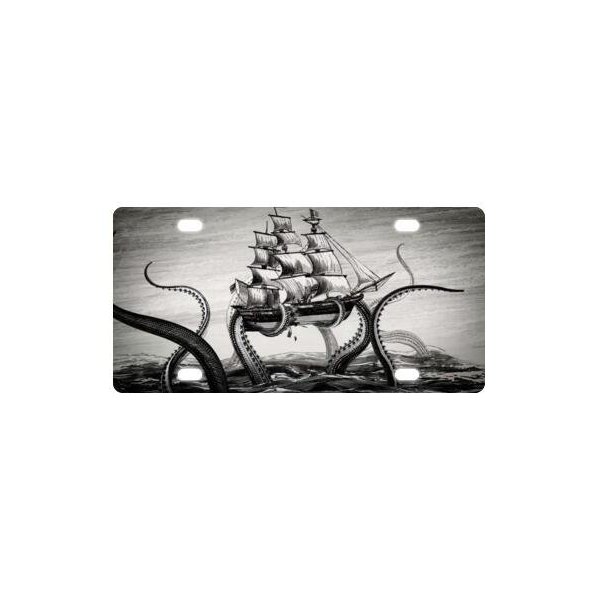 License Plate Best Design Cool Kraken Octopus Pattern,Deep Sea Monster Art Metal for Front of Car 12" x 6"