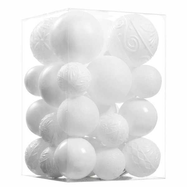 Wironlst Christmas Ball Ornaments - 30pcs Shatterproof Plastic Christmas Ornaments Hanging Ball Decorations for Xmas Tree, Holiday, Wedding, Party (Multi-Size, White)