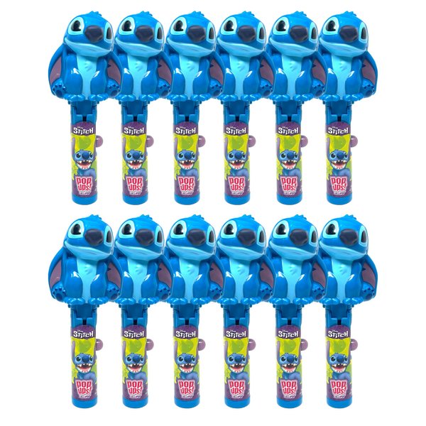 Pop Ups! Stitch Lollipop Holder - 12 Lollipops with Cases - Individually Wrapped Candy Party Favors - Lilo & Stitch Candy - Bulk Set of 12