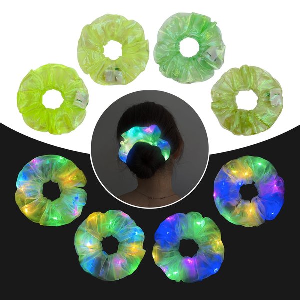 4Pcs Light Up Scrunchies Hair Tie, Purple LED Scrunchy Hair Elastic for Women & Girls, Glow in the Dark Party Supplies Party Favor Festival Rave Accessories for Neon Glow Party