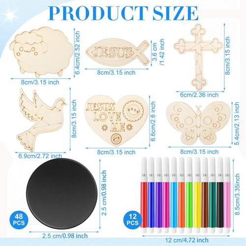 Blueweenly 24 Pack Jesus Wood Religious Craft Kit Magnets Vacation Bible School Craft for DIY Coloring Wooden Religious Crafts for Sunday School Art Party Decoration Birthday Gift
