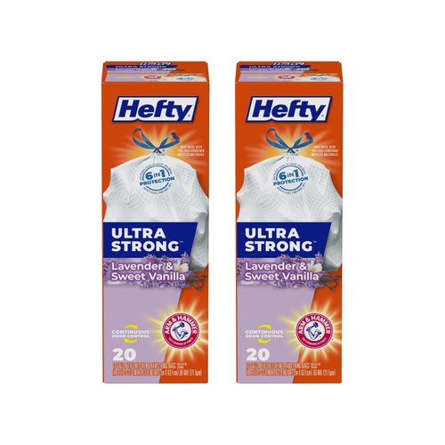 Hefty Ultra Strong Tall Kitchen Trash Bags, Lavender & Sweet Vanilla, 13 Gallon, 20 Count (Pack of 2)